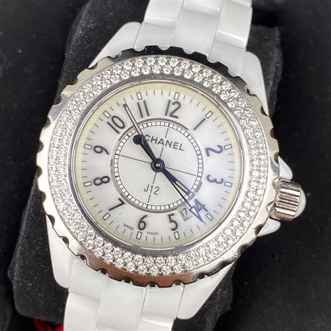 chanel white ceramic watch with diamonds replica|chanel j12 white with diamonds.